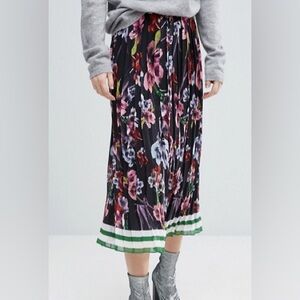 ASOS Floral Skirt with Green Striped hem